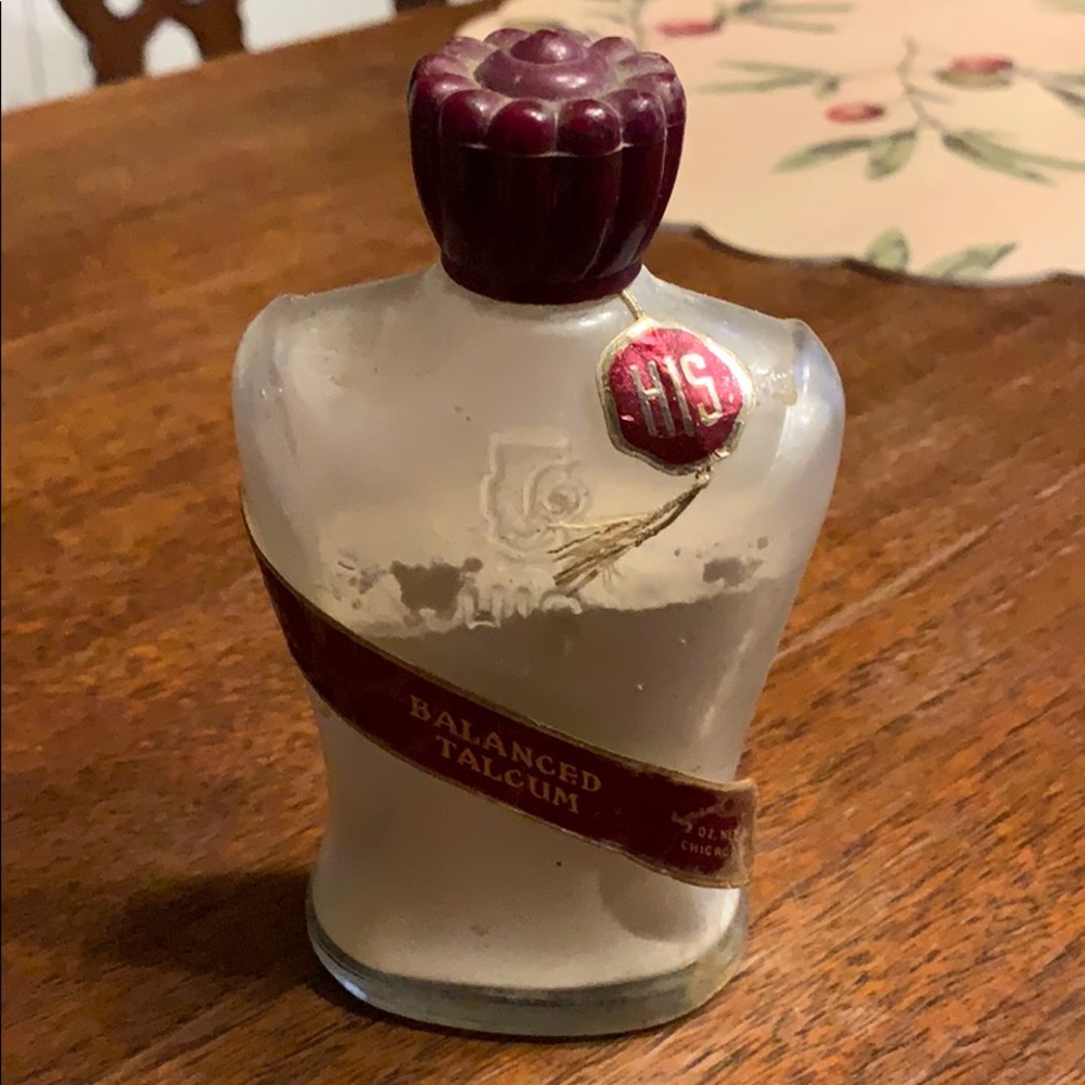 Vintage men’s HIS balanced talcum glass bottle
